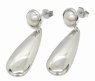 Aros de acero quirurgico gota con perla 40mm